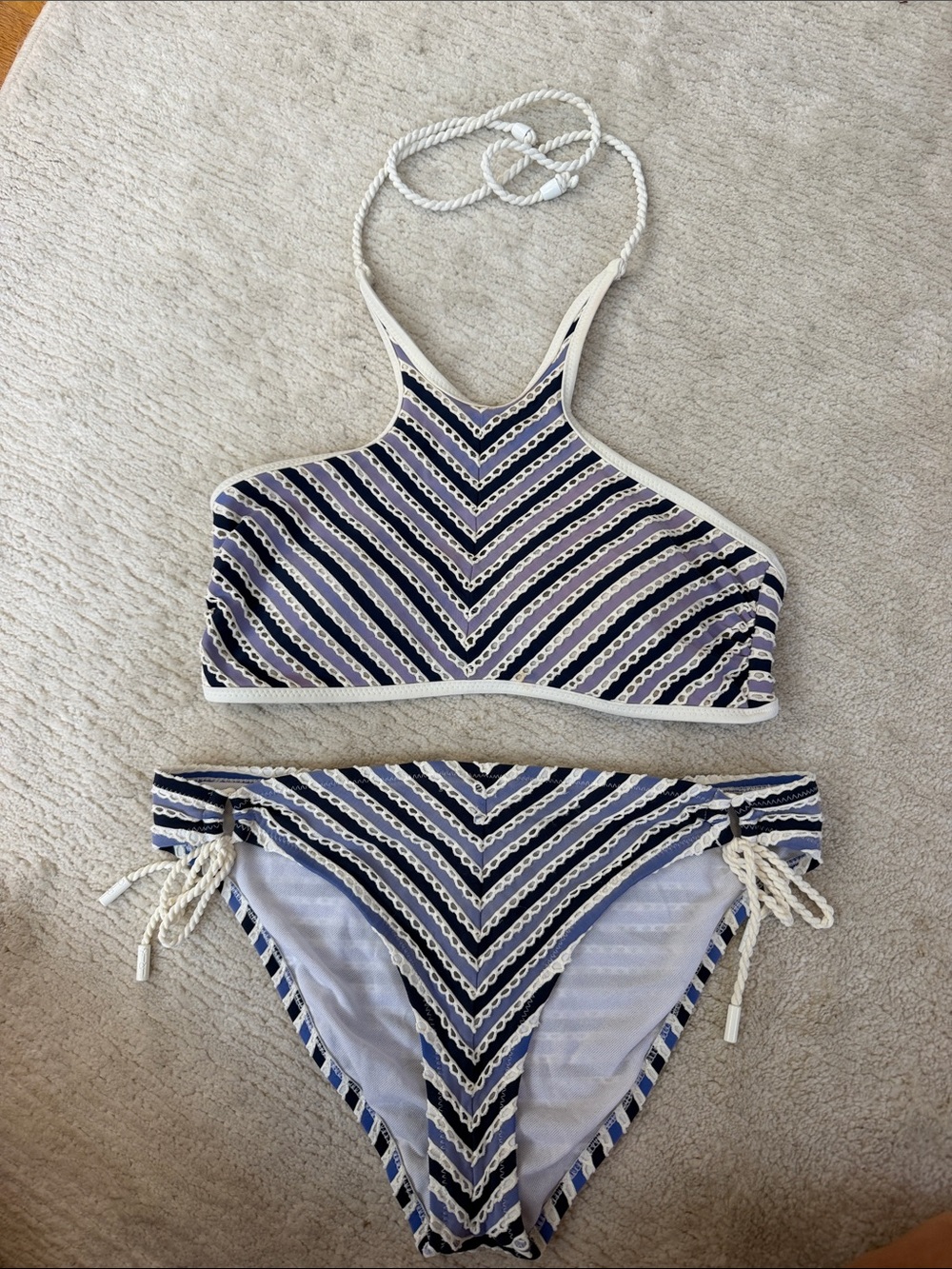 Striped Navy & White Halter Bikini Set Jessica Simpson